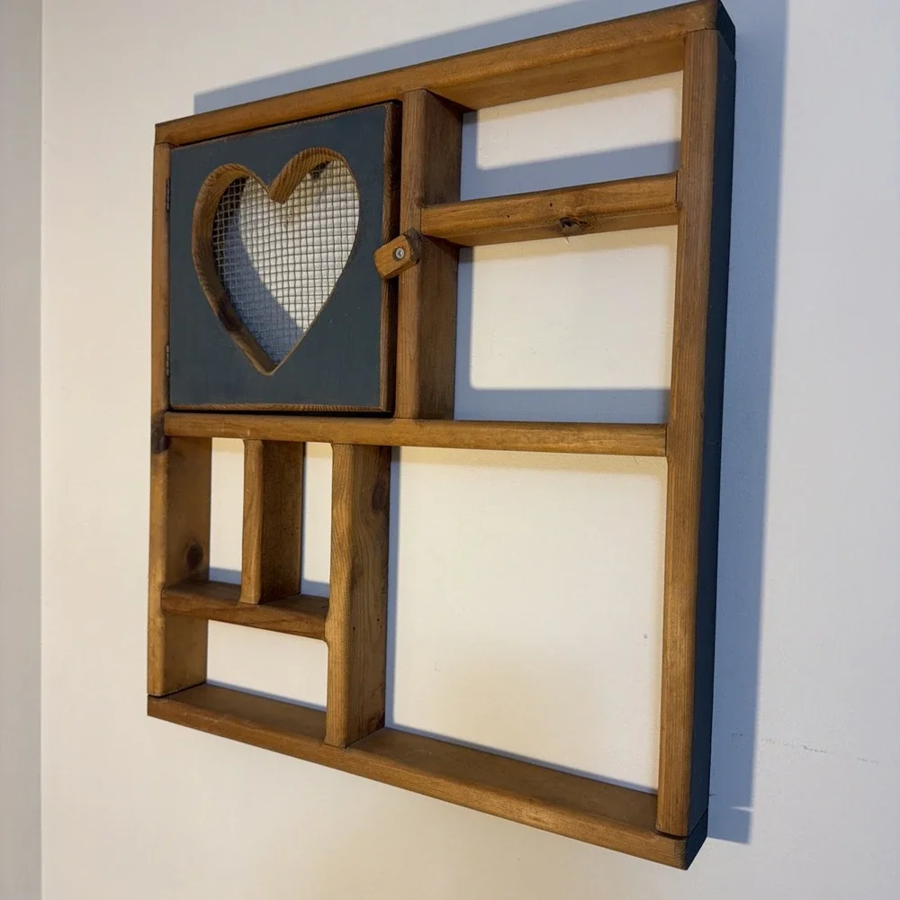 Vtg Solid Wood Heart Door Hanging Wall Shelf 19.5x18